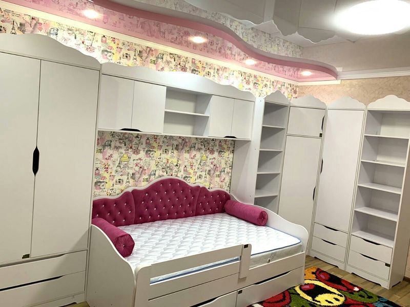 Кровать полуторная для девочки Л-6 с подушками 120х200 0067 фото